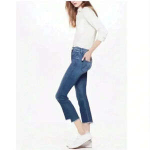 MOTHER The Insider Crop Step Fray High Rise Jeans in Crack the Whip Blue Size 25